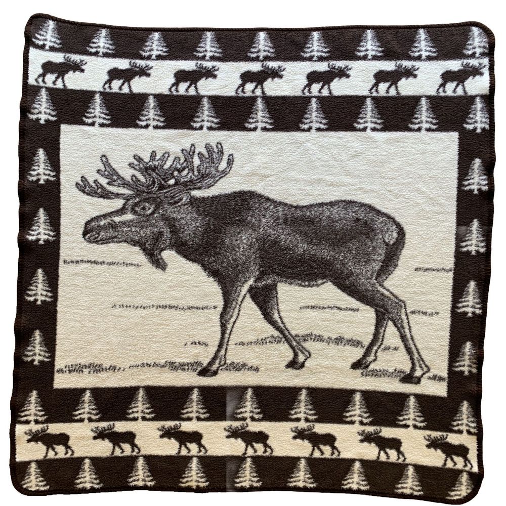 San Marcos ~ Moose w/ Trees ~ 5’ X 5’ Throw Blanket ~ Reversible Browns